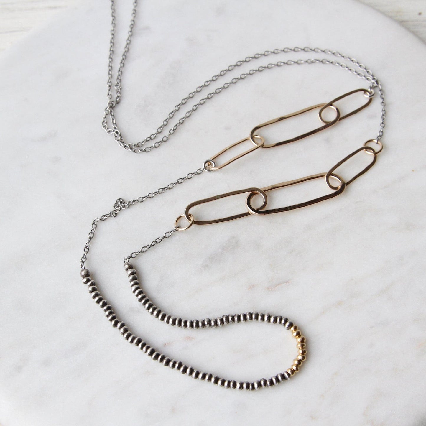 NKL-GF Oxidized Sterling Silver Nuggets & Gold Filled Necklace