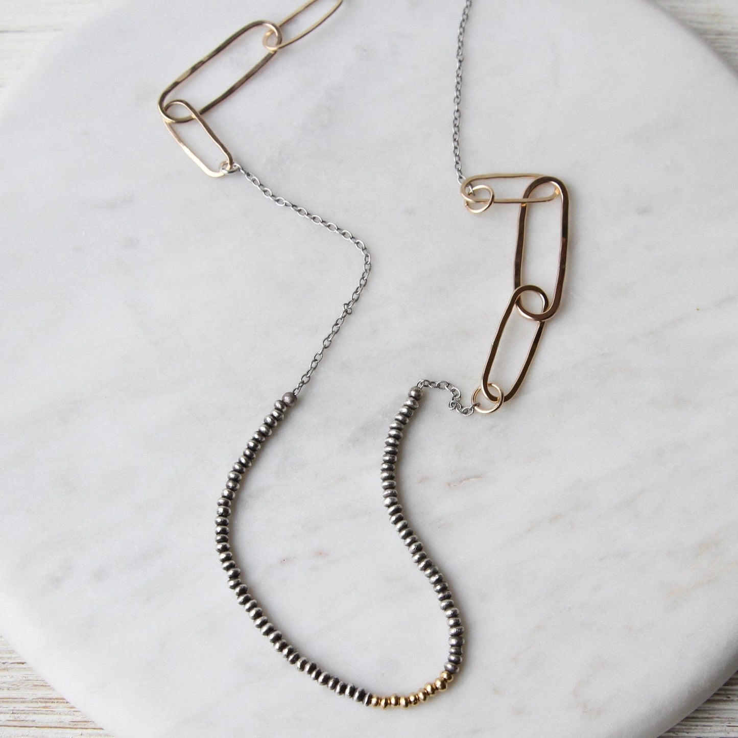 NKL-GF Oxidized Sterling Silver Nuggets & Gold Filled Necklace