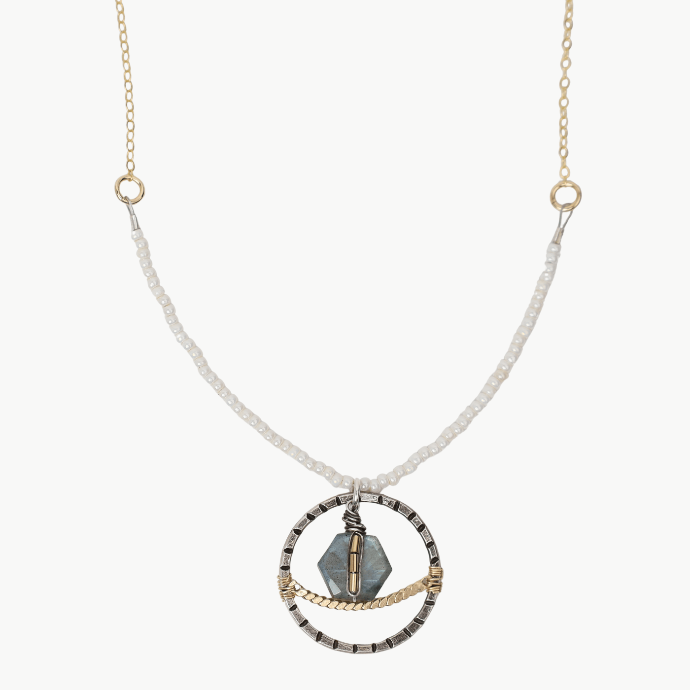 NKL-GF Pearl and Chain Necklace with Labradorite Drop