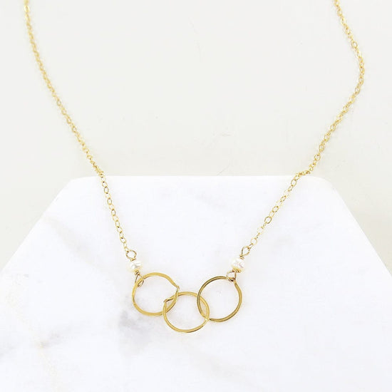 Load image into Gallery viewer, NKL-GF PEARL AND THREE LOOPED GOLD NECKLACE
