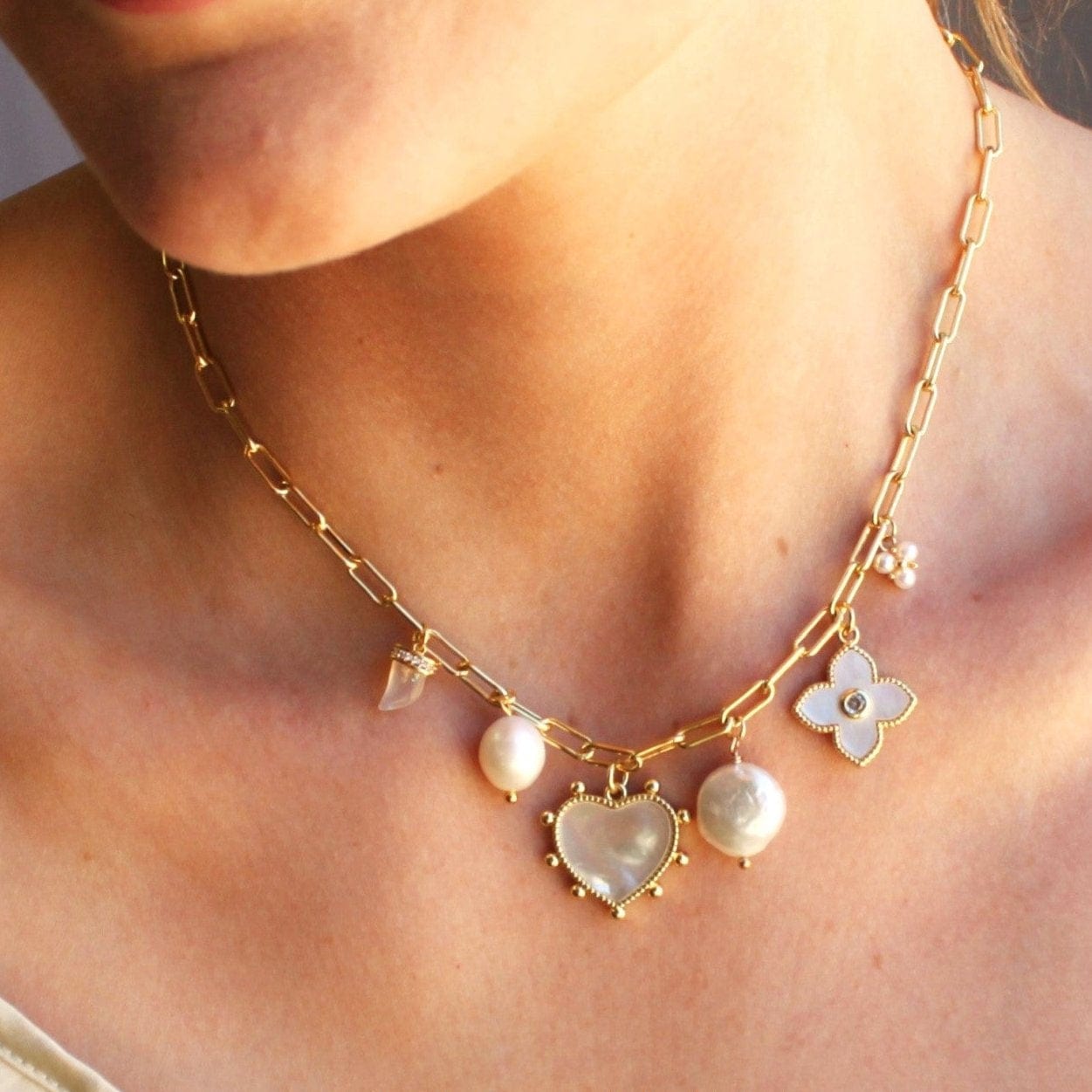 NKL-GF Pearl Multi Charm Necklace