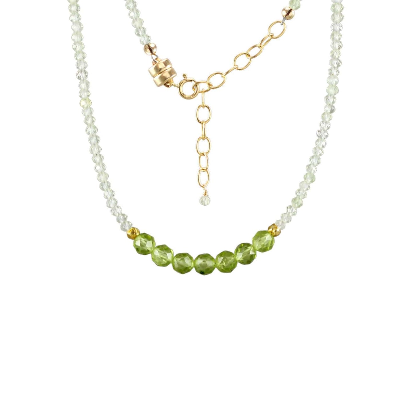 NKL-GF Peridot Center, Prehnite Strand Necklace