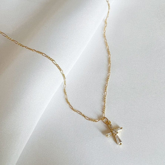 NKL-GF Petite Cz Cross Pendant Necklace Gold Filled