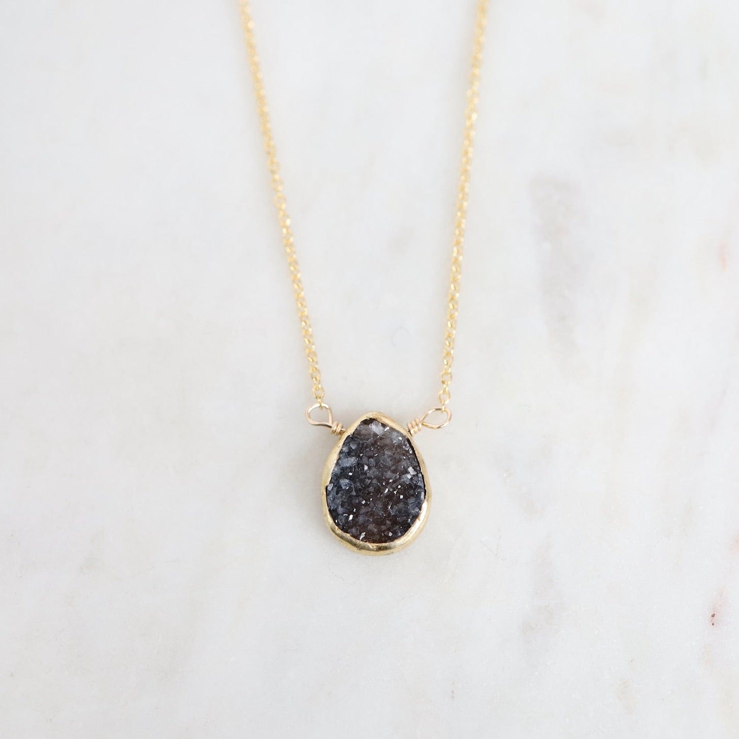 Petite Teardrop Black Druzy Necklace Dandelion Jewelry