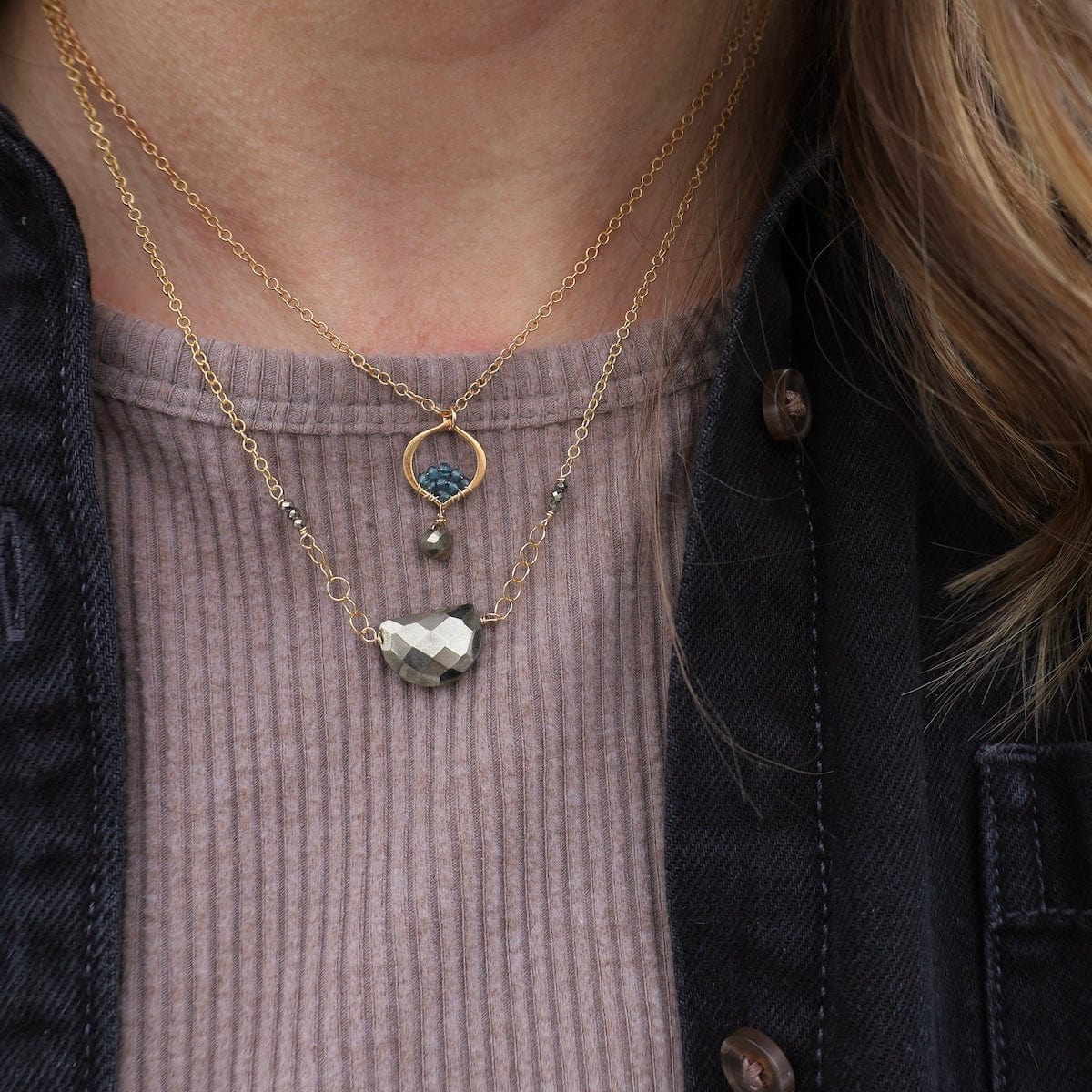 NKL-GF Pyrite Half Moon, gold fill chain & spring ring