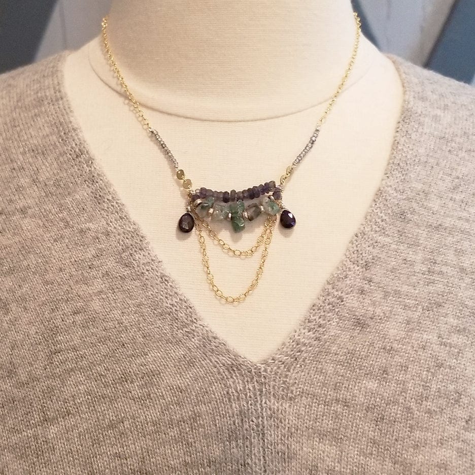 NKL-GF RAW APATITE WITH PEACOCK PYRITE DROPS NECKLACE