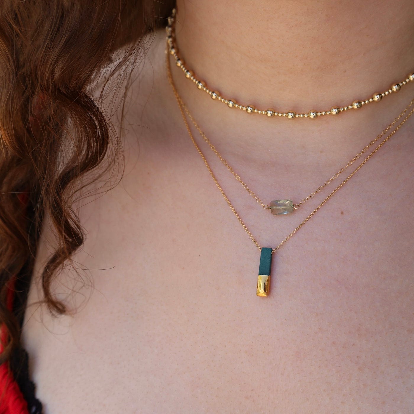 NKL-GF Rectangular Green Amethyst Necklace