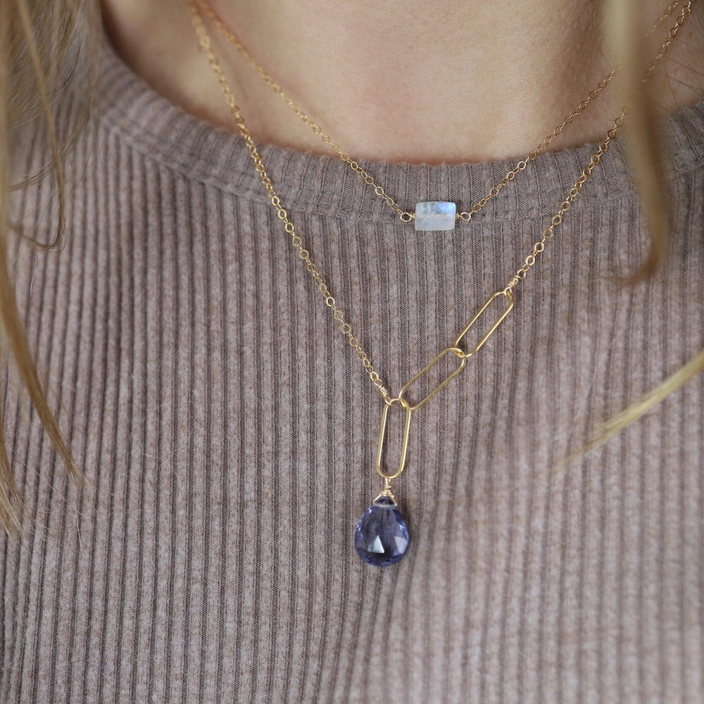 NKL-GF Rectangular Rainbow Moonstone Necklace