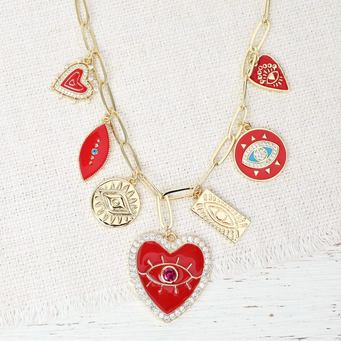 NKL-GF Red Multi Charm Necklace