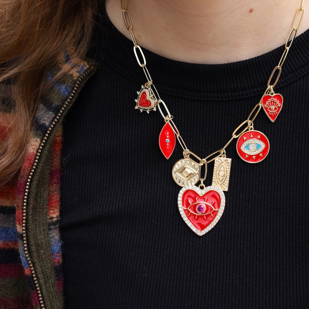 NKL-GF Red Multi Charm Necklace