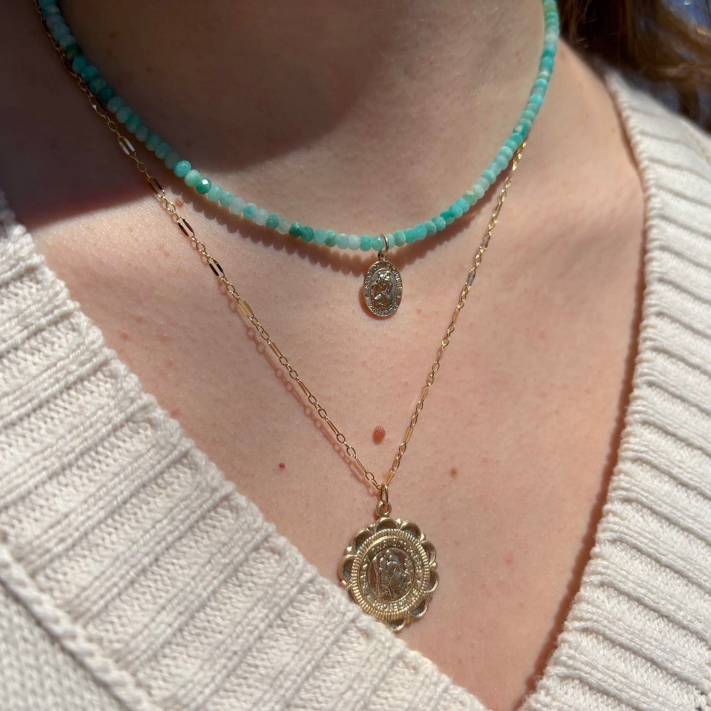 NKL-GF Roam Saint Christopher Beaded Choker Necklace
