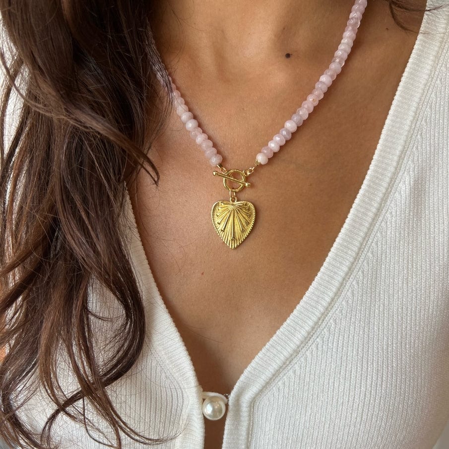 NKL-GF Rosalie Rose Quartz Heart Beaded Toggle Necklace