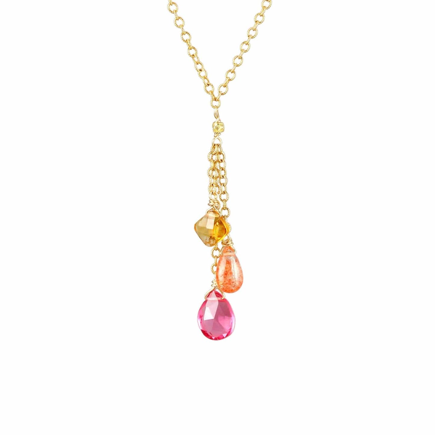 NKL-GF Rubellite Quartz, Sunstone, Citrine Tassel Necklace