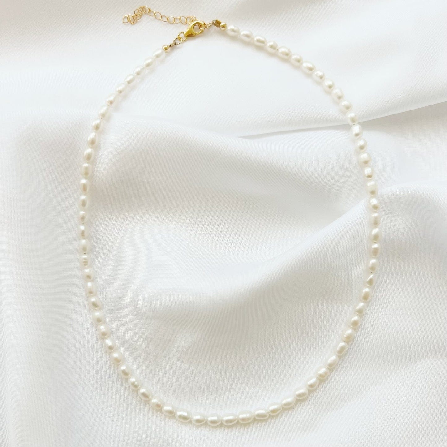 NKL-GF Sea Isle Freshwater Rice Pearl Beaded Necklace Gol