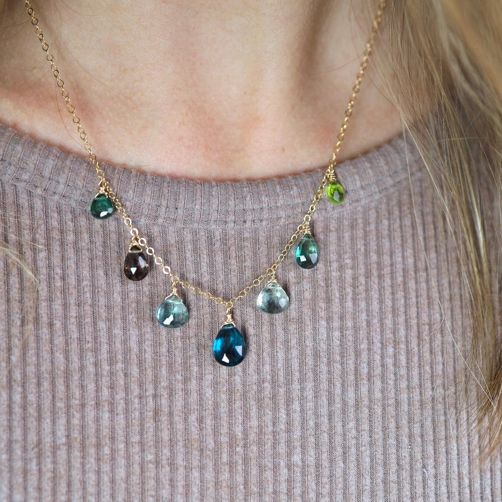 NKL-GF Seven Stone Drops Blue-Green Hue Necklace