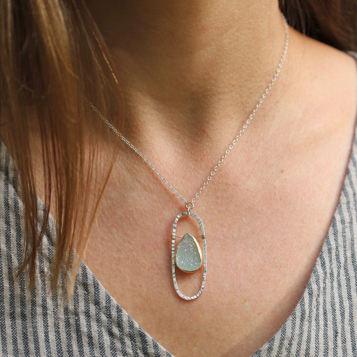 NKL-GF Silver Oval with Druzy Necklace