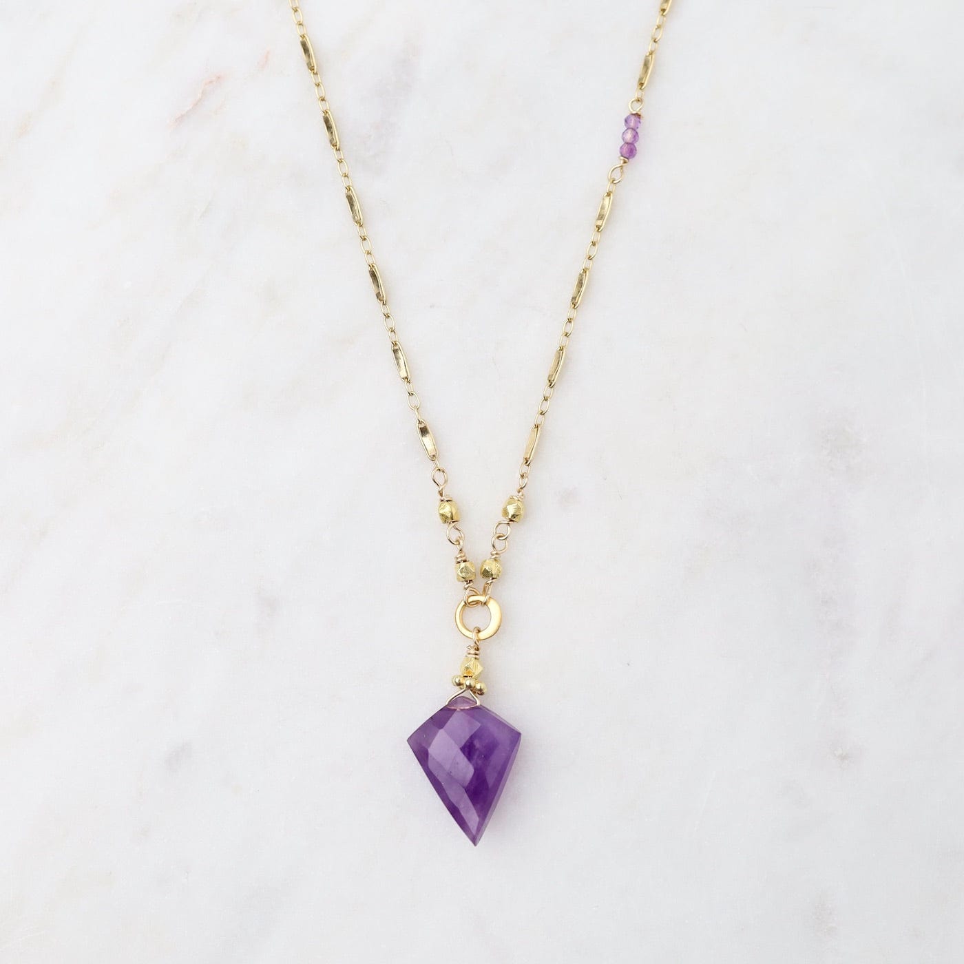NKL-GF Simple Amethyst Spade on Gold Filled Chain Necklace