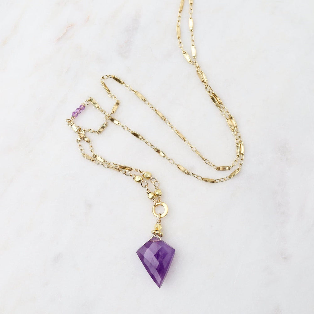 
                      
                        NKL-GF Simple Amethyst Spade on Gold Filled Chain Necklace
                      
                    