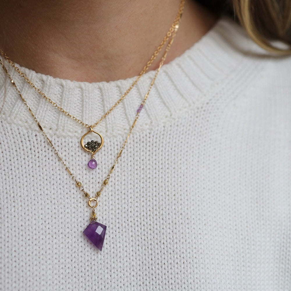 
                      
                        NKL-GF Simple Amethyst Spade on Gold Filled Chain Necklace
                      
                    