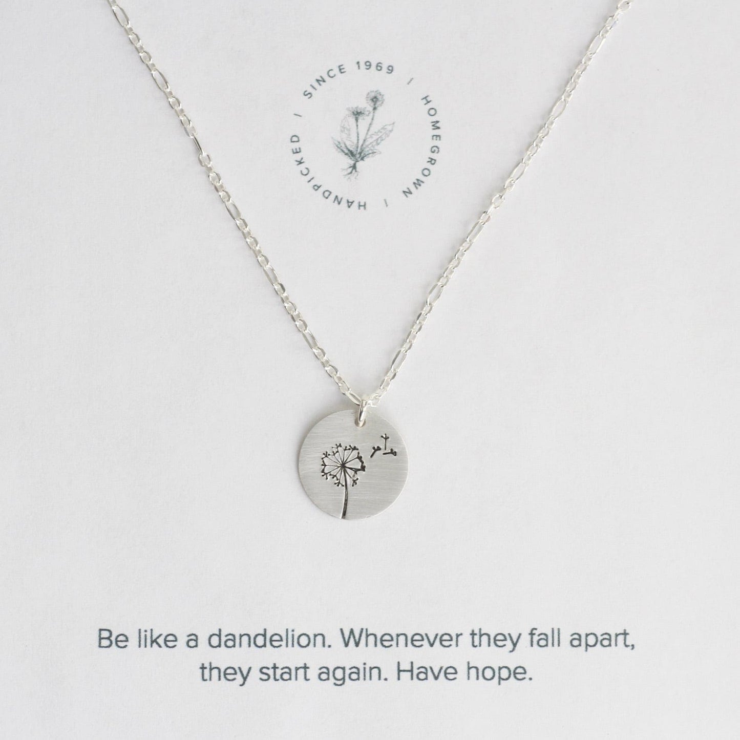 NKL-GF Small Hand Stamped Dandelion Charm Necklace in Sterling Silver