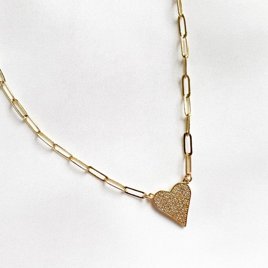 NKL-GF Stay True Pave Heart Paperclip Necklace Gold Fille