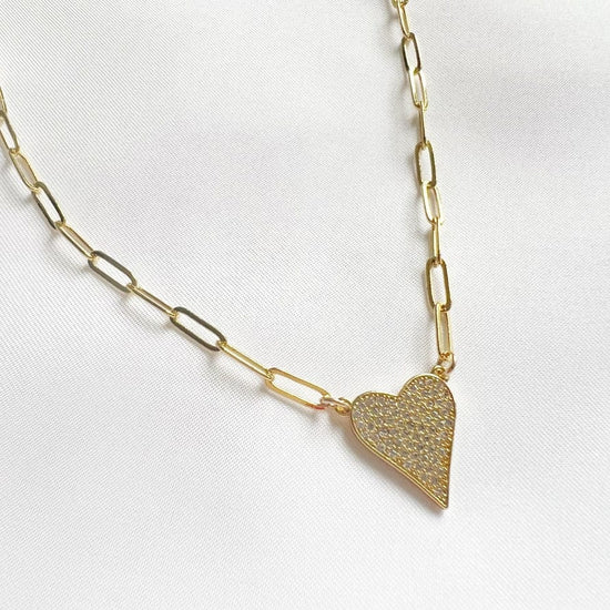 NKL-GF Stay True Pave Heart Paperclip Necklace Gold Fille