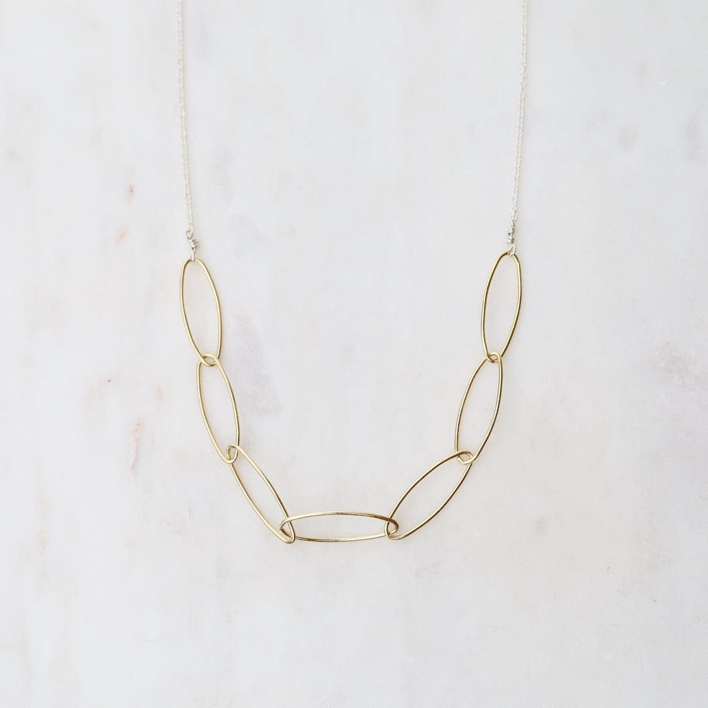 
                      
                        NKL-GF Sterling Silver with Gold Filled Marquise Link Necklace
                      
                    