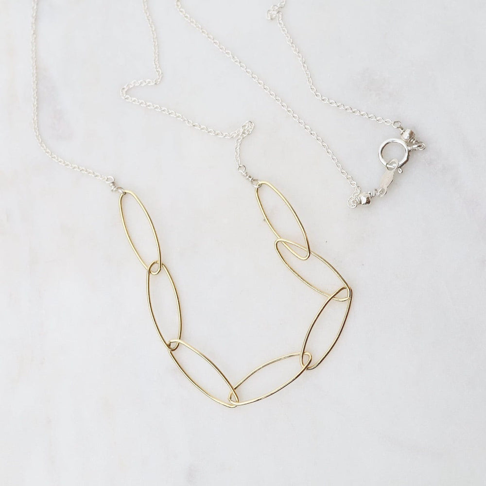 
                      
                        NKL-GF Sterling Silver with Gold Filled Marquise Link Necklace
                      
                    