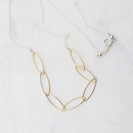 NKL-GF Sterling Silver with Gold Filled Marquise Link Necklace