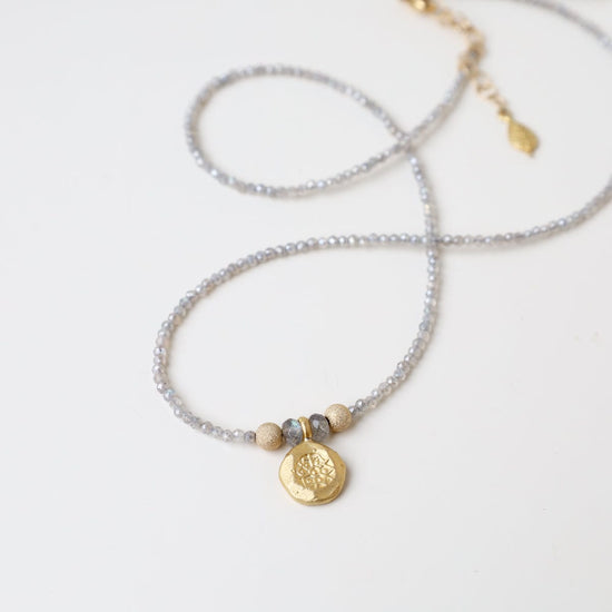 NKL-GF Strung Labradorite with Gold Charm Necklace