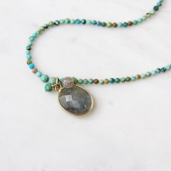 NKL-GF Strung Turquoise with Bezel Set Labradorite Necklace