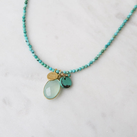 NKL-GF Strung Turquoise with Chalcedony Pendant Necklace