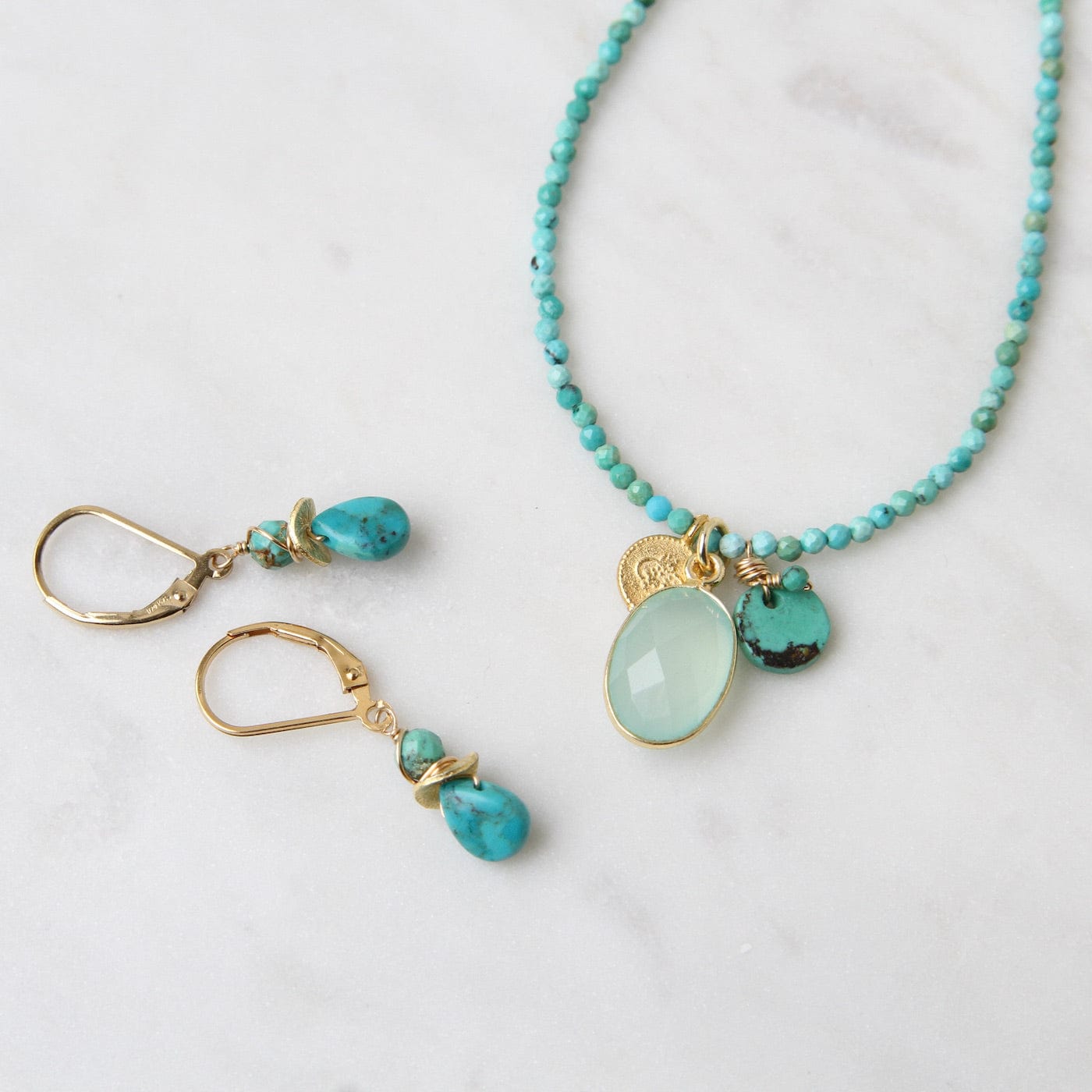 NKL-GF Strung Turquoise with Chalcedony Pendant Necklace