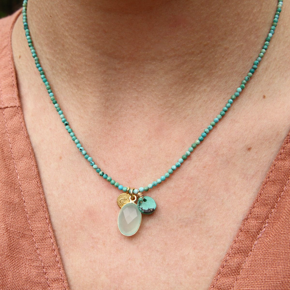 NKL-GF Strung Turquoise with Chalcedony Pendant Necklace