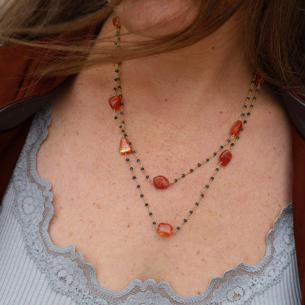 NKL-GF Sunstone & Blue Quartz Long Necklace