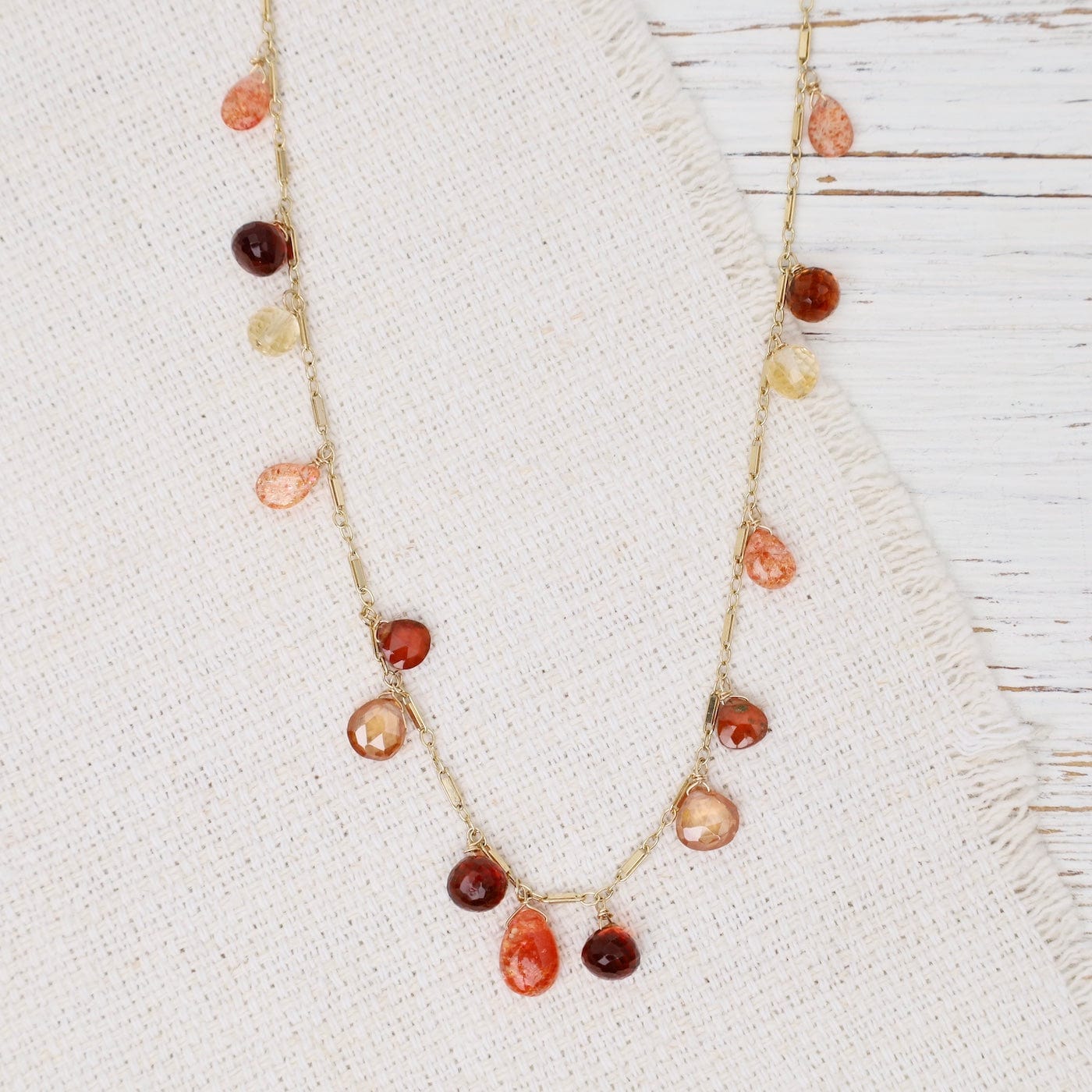 NKL-GF Sunstone, garnet, citrine, zircon, gold fill chain