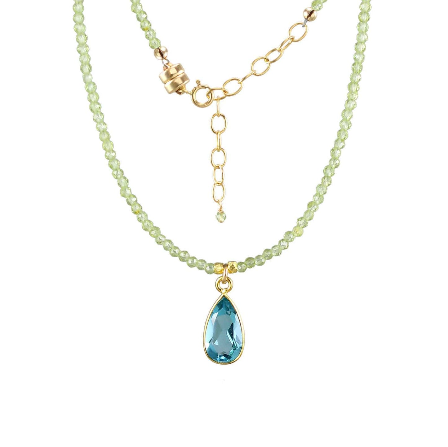 NKL-GF Swiss Blue Quartz Teardrop & Peridot Necklace
