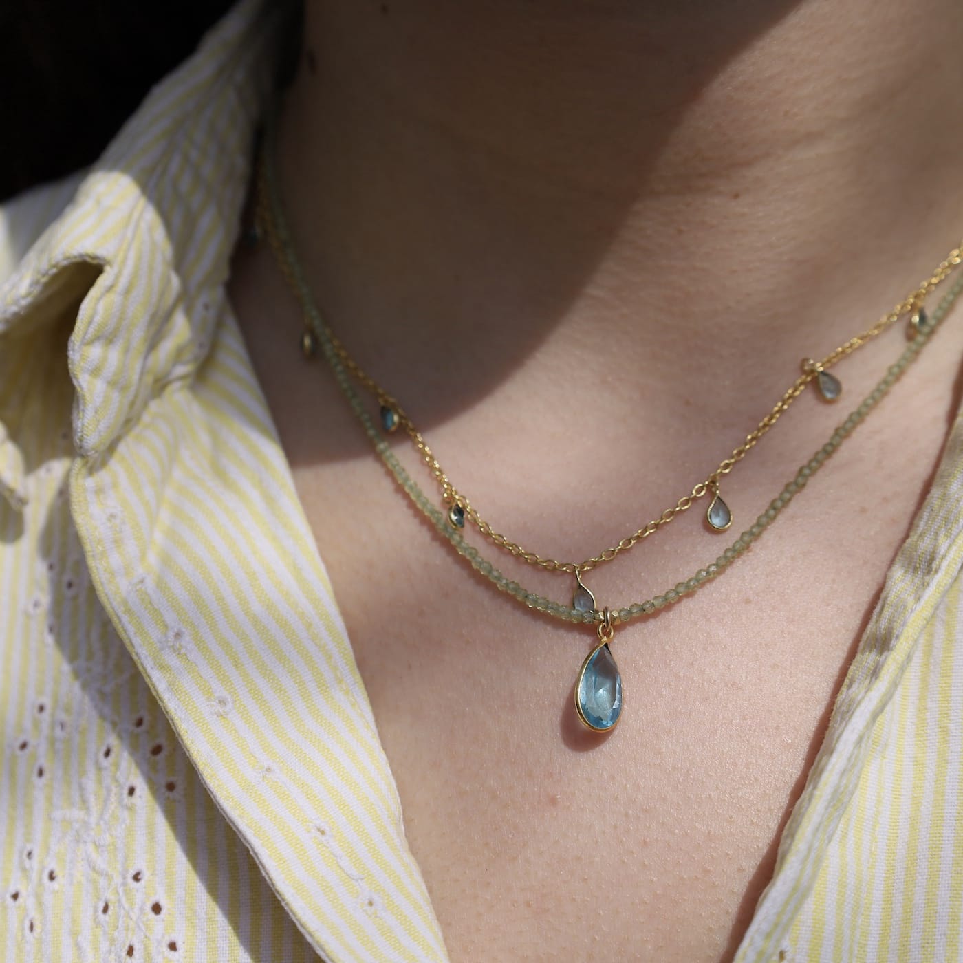 NKL-GF Swiss Blue Quartz Teardrop & Peridot Necklace