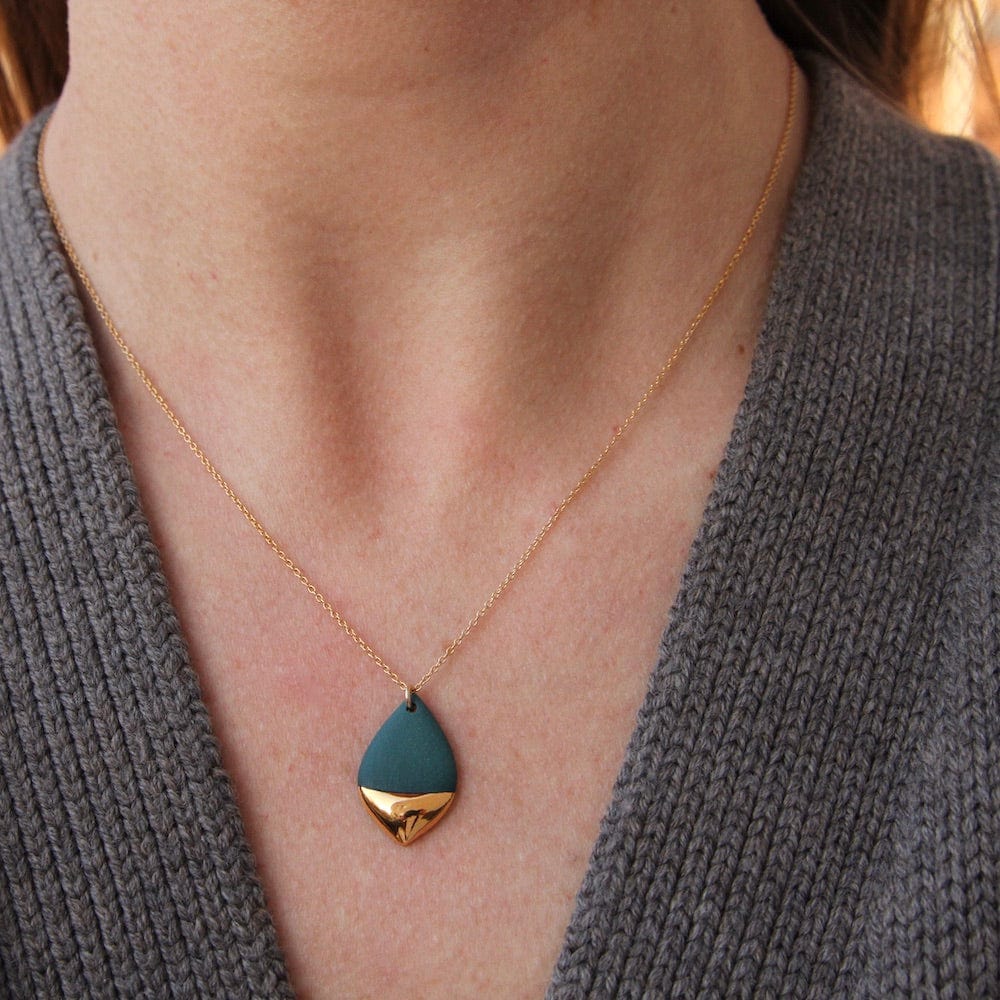 NKL-GF Teal Gold Dipped Marquise Necklace