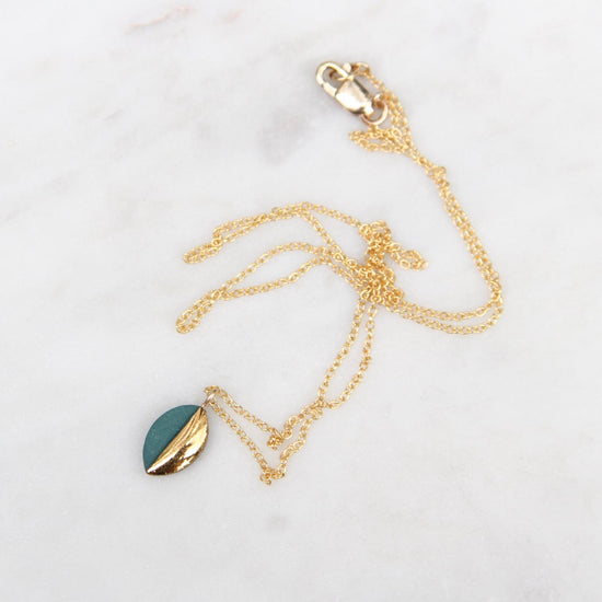 Load image into Gallery viewer, NKL-GF Teal Gold Dipped Mini Marquise Necklace
