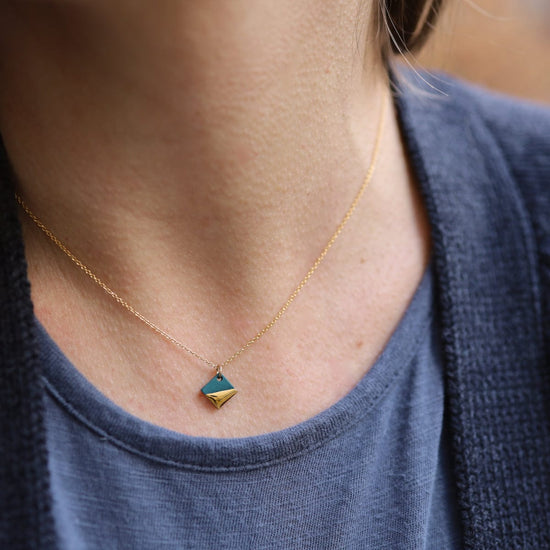 Load image into Gallery viewer, NKL-GF Teal Gold Dipped Square Necklace
