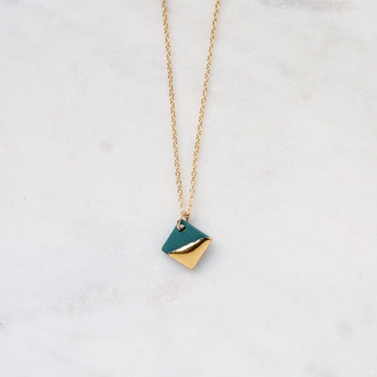 NKL-GF Teal Gold Dipped Square Necklace