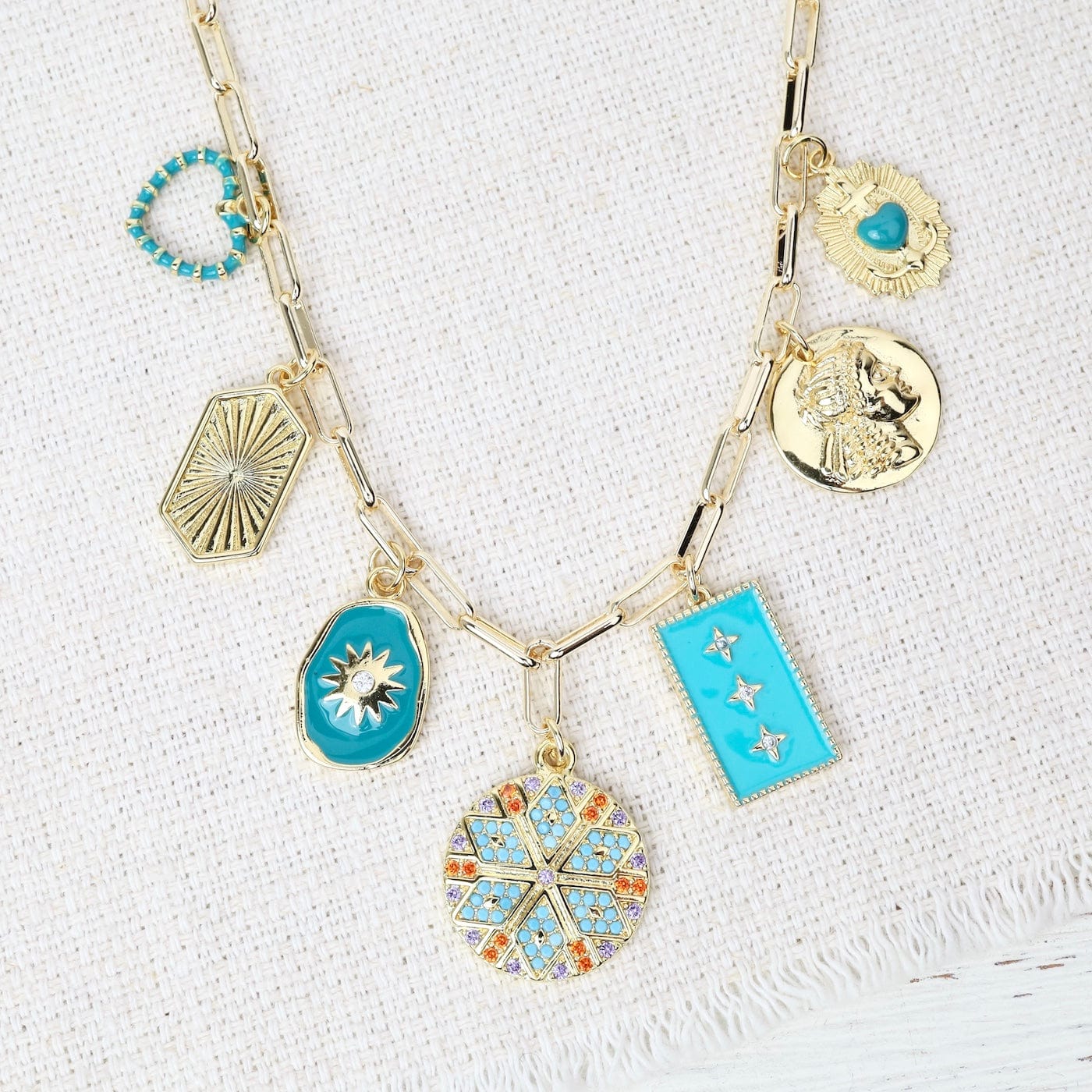 NKL-GF Teal Multi Charm Necklace