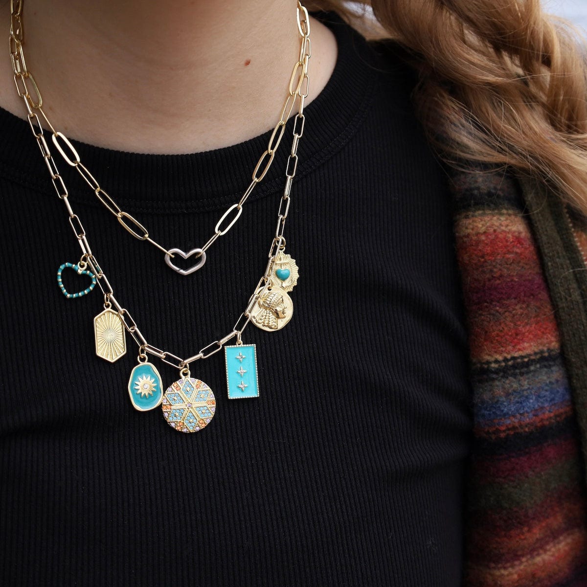 NKL-GF Teal Multi Charm Necklace