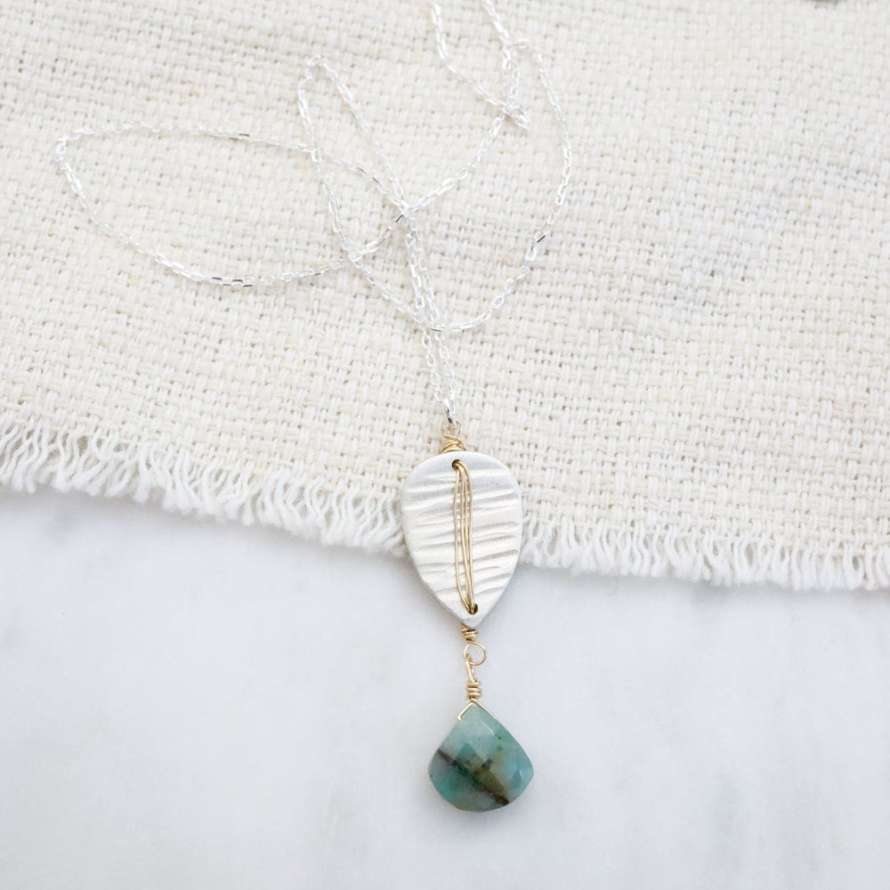 
                      
                        NKL-GF Teardrop Shield with Chrysocolla Drop Pendant Necklace
                      
                    