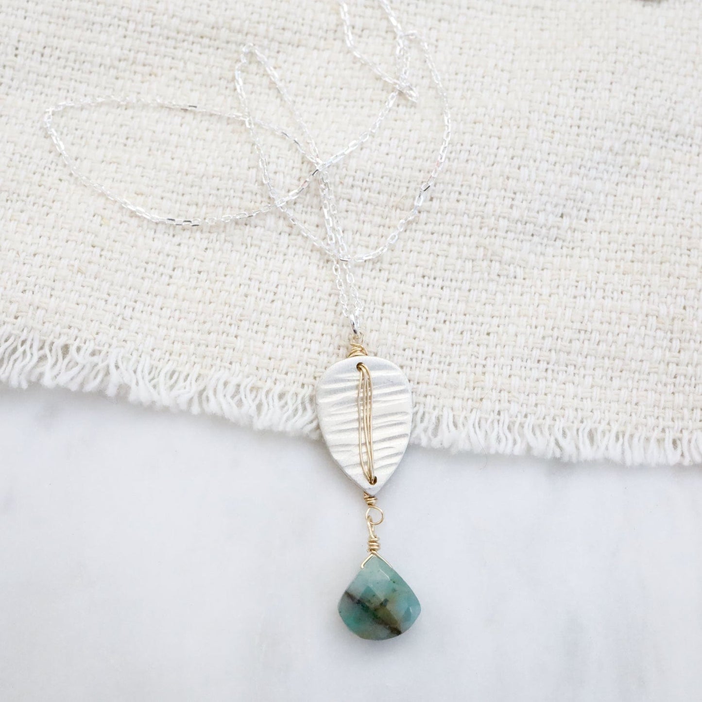 NKL-GF Teardrop Shield with Chrysocolla Drop Pendant Necklace