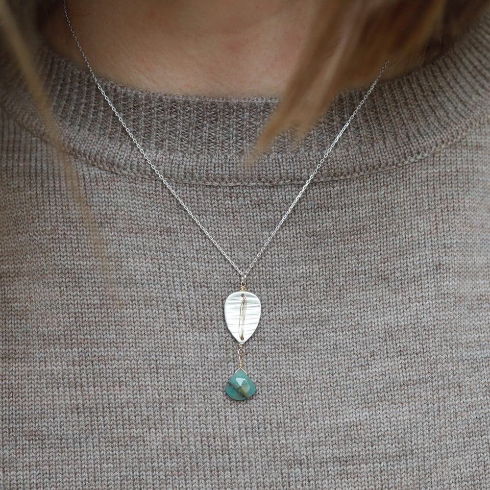 
                      
                        NKL-GF Teardrop Shield with Chrysocolla Drop Pendant Necklace
                      
                    