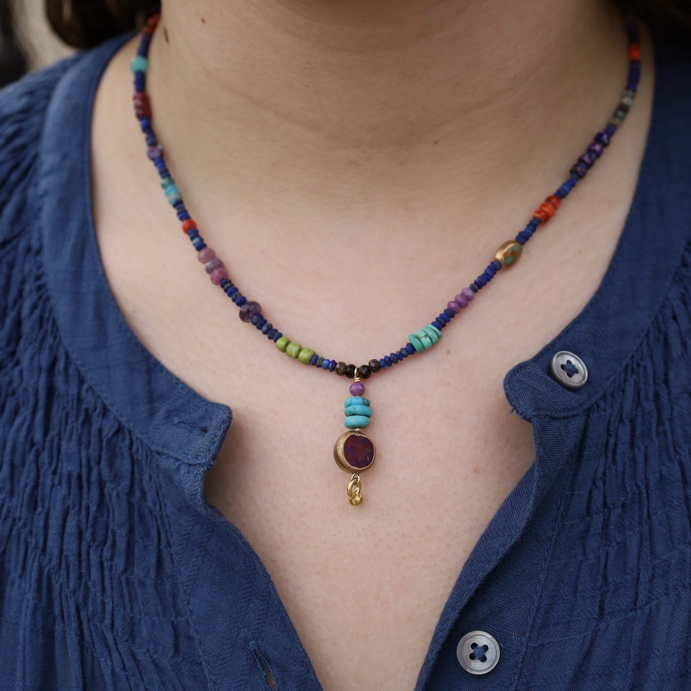 NKL-GF The Gillian Lapis Necklace with Tear Jerker Pendan