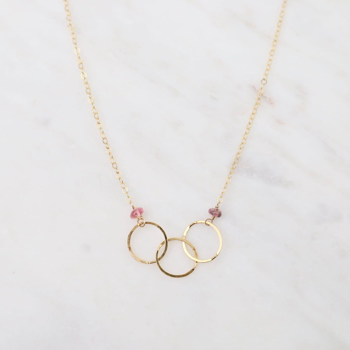 NKL-GF Three Circle Link Necklace Pink Tourmaline
