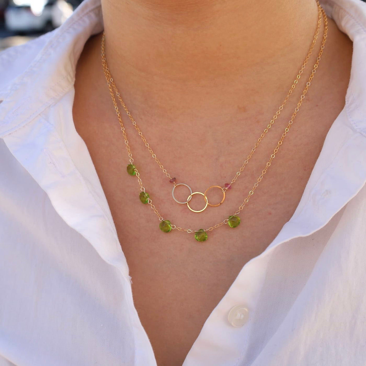 NKL-GF Three Circle Link Necklace Pink Tourmaline
